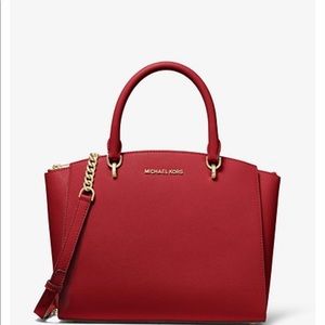 MICHAEL KORS LARGE SATCHEL LEATHER BAG RED SCARLET